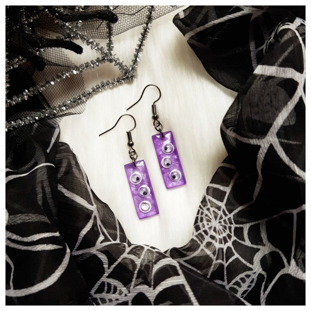Purple Googly Eye Earrings Handmade Halloween Mini Resin Dangle Earrings